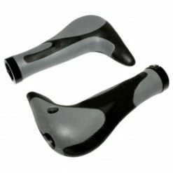 Marque Poignee Vtt Newton Bi-Matiere Avec Embout De Cintre Integre Noir-Gris L140Mm (Paire)